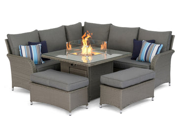 #2033 - 🔥 Emperor Corner Set with Fire Pit Table – Florida Range (Luxury Grey Rattan)